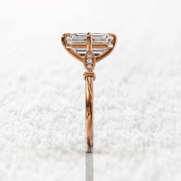 Art Deco Vintage Faceted Moissante & Rose Gold Vermiel Ring Sizes 7-8 or 9 - Picture 8 of 9